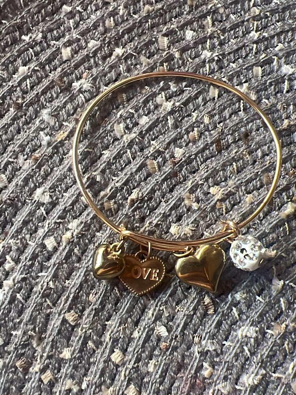 Gold Heart Charm Bangle Bracelet - LOVE Accent